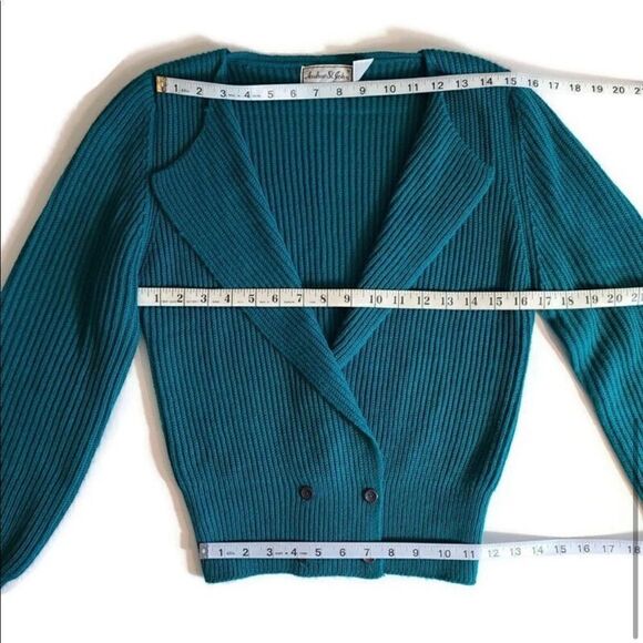 Vintage 80s Cardigan Sweater M Double Breasted Teal Blue / Green Acrylic CLX1A - Picture 7 of 12